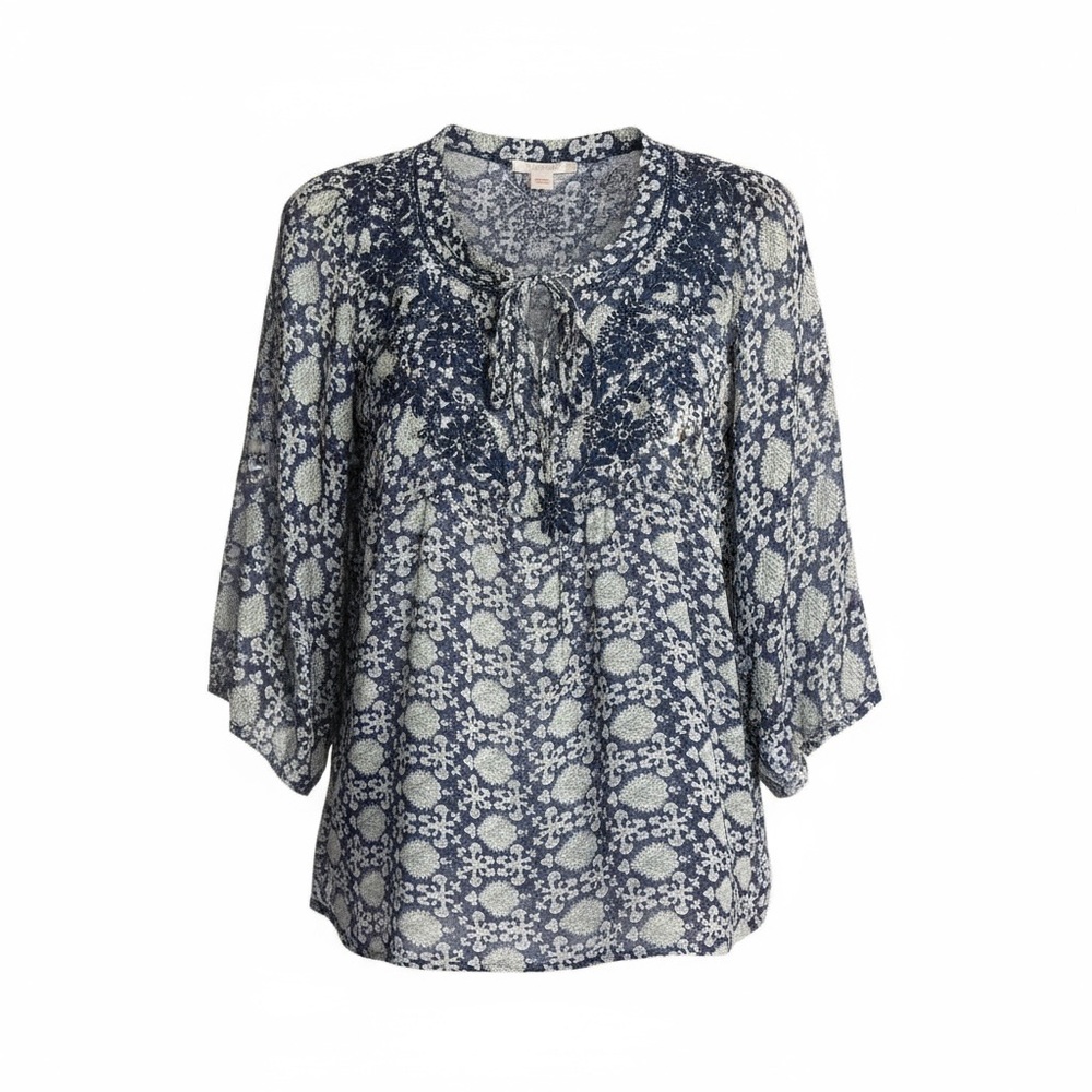 Calypso Silk Embroidered Boho Sheer Blouse Size Small